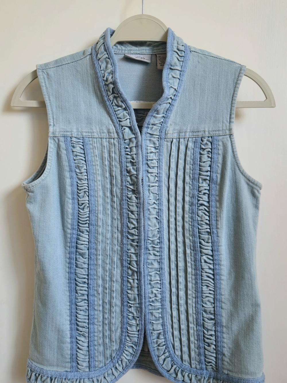 Chico's Light Blue Ruffled Denim Vest
